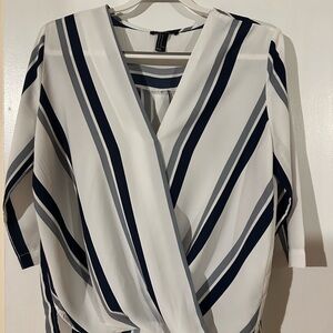 Striped V-Neck Wrap Top